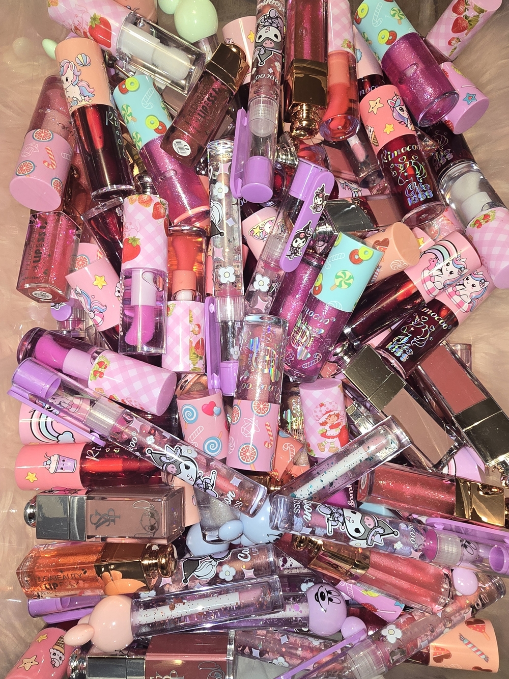 Assorted Pink Lip Gloss & Lipstick Set - Cute Cartoon Packaging